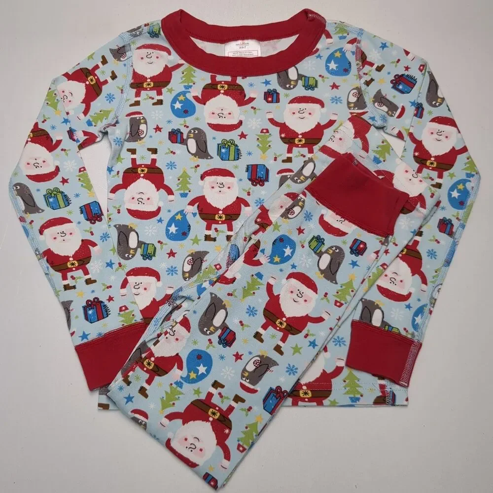 Hanna Andersson Blue Red Santa Organic Cotton Pajamas - Size 120 6/7